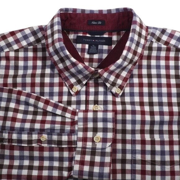 Tommy Hilfiger Mens Dress Shirt Size XL Slim Fit Plaid Button Down 17.5 33 - Picture 1 of 8